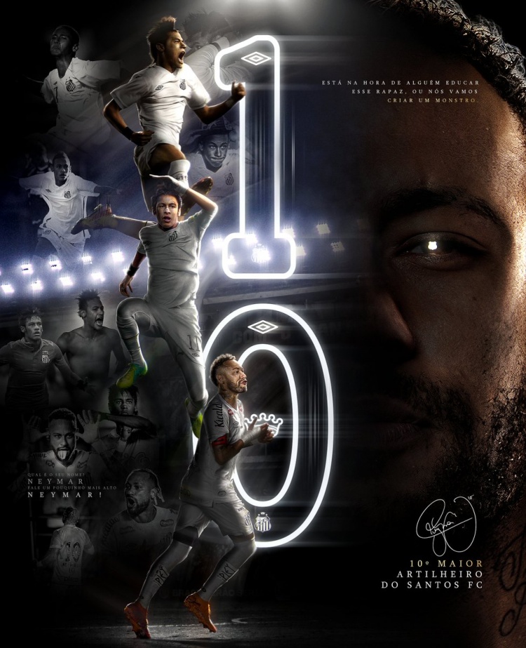 世界杯官方正版-内马尔打进151球跻身桑托斯队史射手榜前10,俱乐部晒海报祝贺